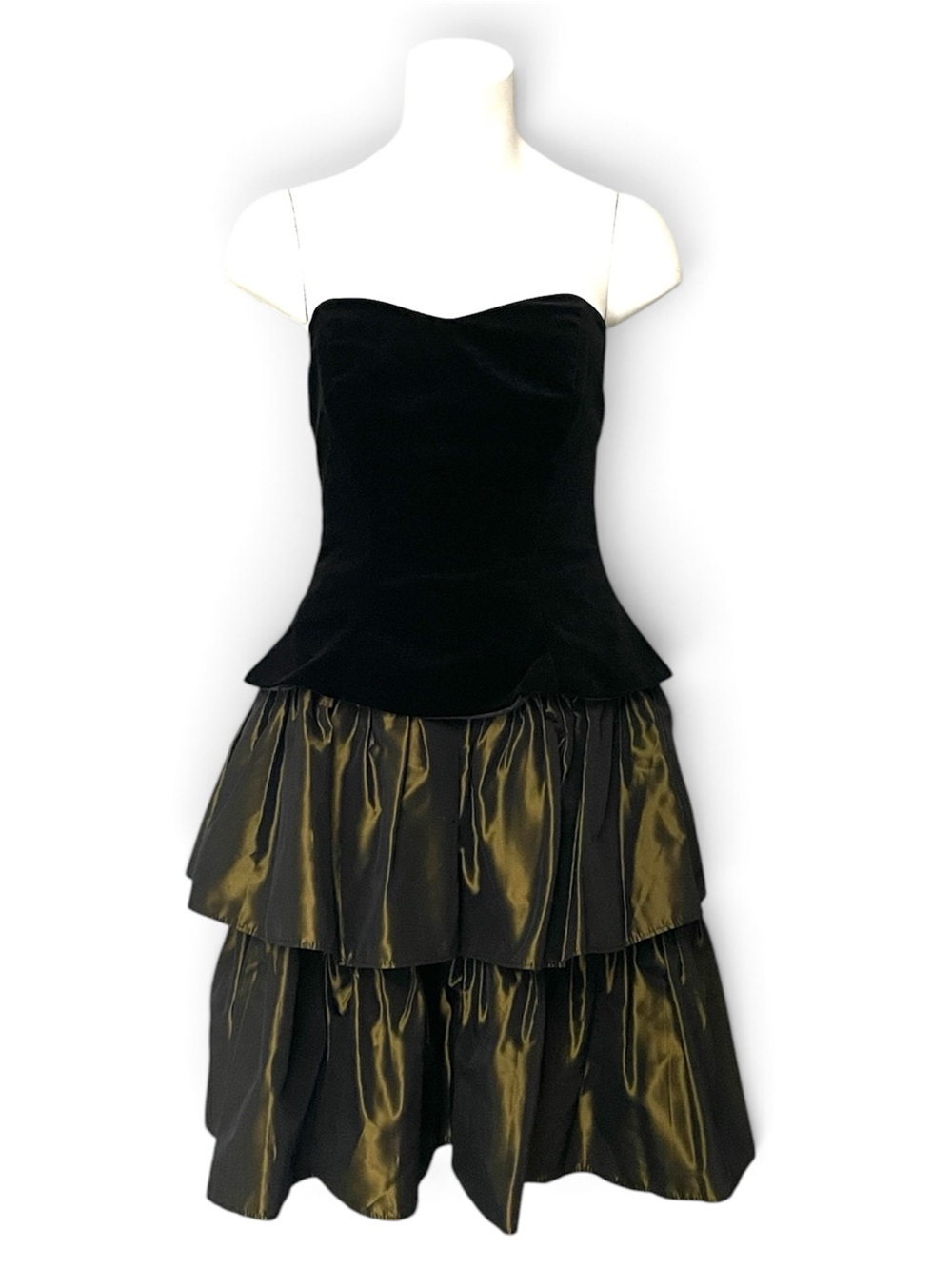 Vintage 80s Laura Ashley Strapless Velvet and Taffeta Party Dress